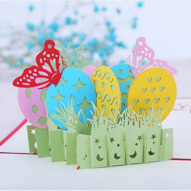 Handmade 3d Pop Up Easter Card Vintage Country Butterfly Egg Festival Laser Cut Papercraft Origami Gift Friendship Love Family Housewarming